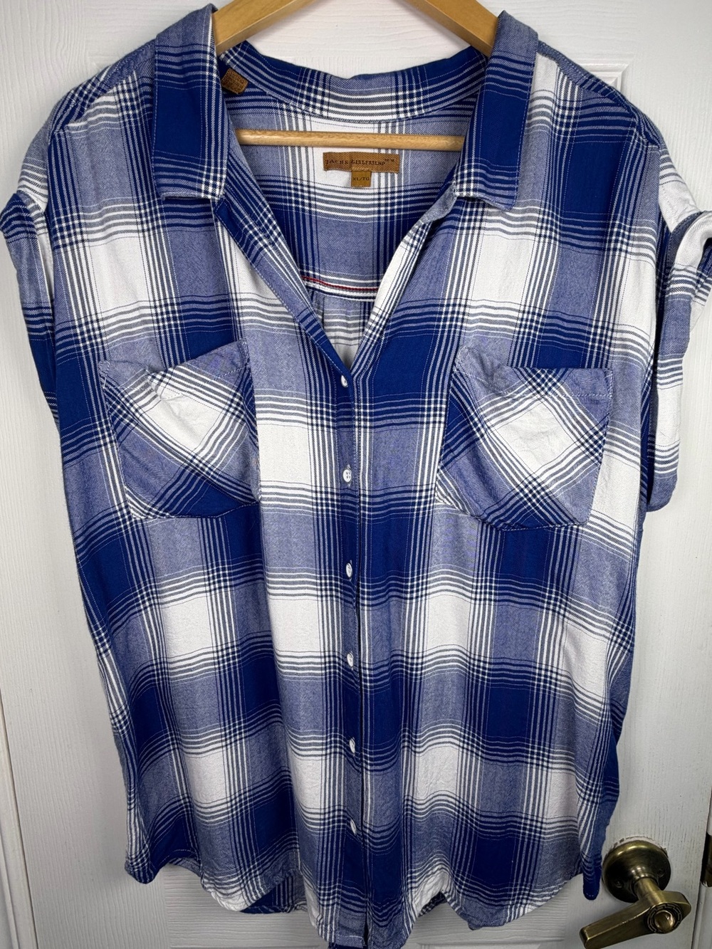 Jachs Girlfriend Blue White Plaid Button-Down Top Women's XL Soft Cottagecore